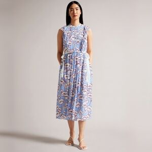 Ted Baker London Tindraa Frilled Floral Midi Dress Women's Size 4 Feminine